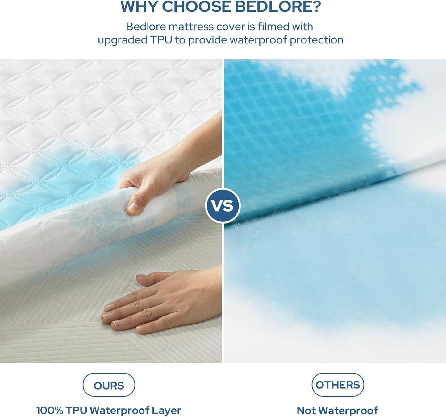 BEDLORE Waterproof Mattress Protector, Queen Size Noiseless Mattress Pad with Deep Pocket Fitted Up to 6-18 inches, Soft Noiseless Bed Mattress Cover Washable for Home, Bedroom, Hotel (White)
