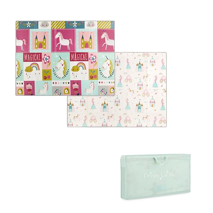 Dream On Me Play Time Reversible Baby Playmat, Foldable Extra Large Thick Foam Crawling Playmats for Toddlers, Waterproof Portable Playmat for Babies