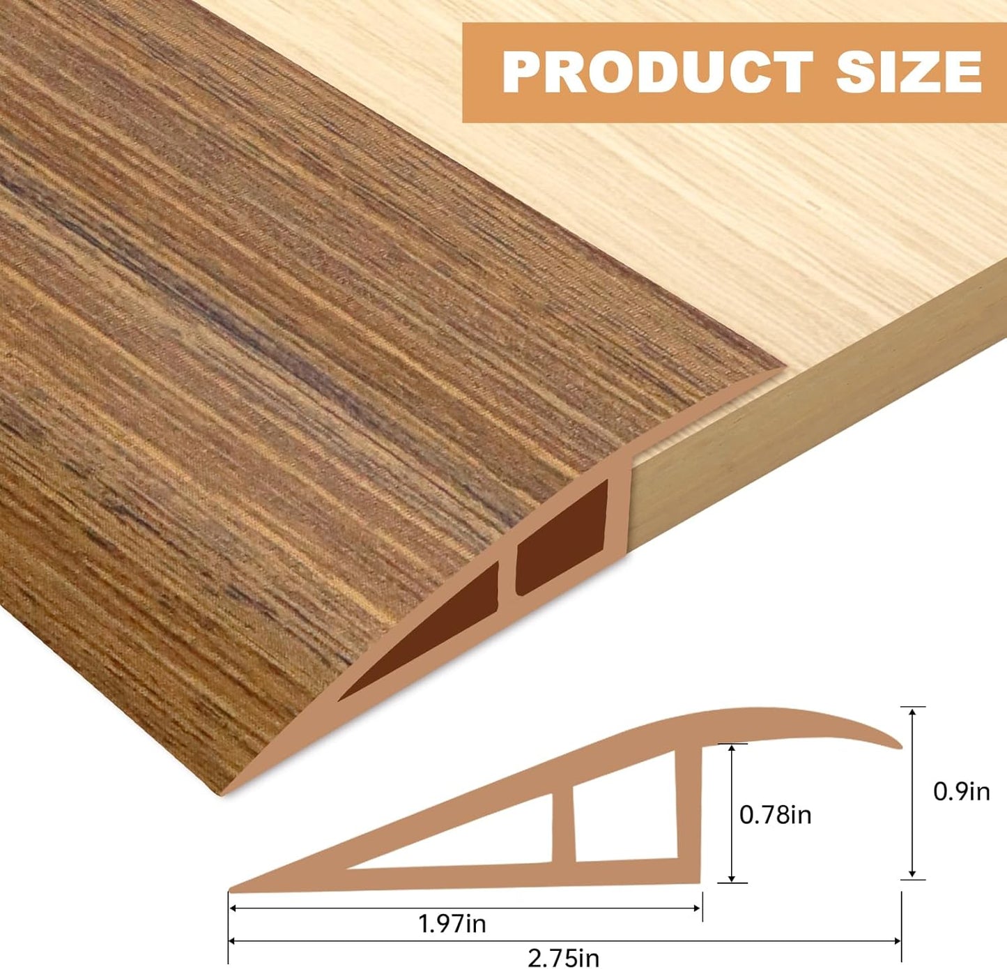 Vinyl Door Threshold Flooring Transition Strip Self Adhesive Carpet Edging Strip for Laminate Doorway Edge Threshold from 3/5" to 4/5" (Light Brown Wood Grain, 6.6 Ft)