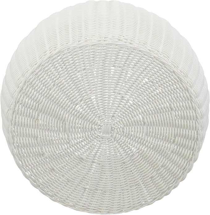 Resin Wicker Storage Stool or Side Table, White