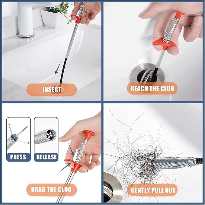 Drain Snake,76 inch Drain Clog Remover - Flexible Grabber Claw Pick Up Reacher Tool for Home Sink, Bathroom Tub,Drain, Toilet, Tight Spaces