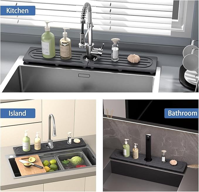 Fast Drying Kitchen Sink Splash Guard, Durable Stone Kitchen Faucet Mat, Water Absorbing Stone Tray for Sink, Diatomite Faucet Mat for Kitchen Sink, Stone Drying Mat for Kitchen and Bathroom Counter