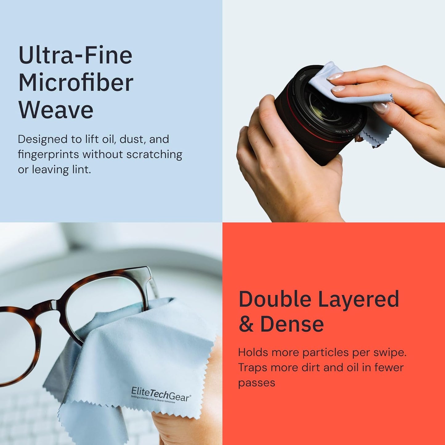 Elite Screens Microfiber Cleaning Cloth - 12 x 12 in, Pack of 4, Blue - Glasses Cleaning Cloth & Lens Wipes for Eyeglasses & Screens