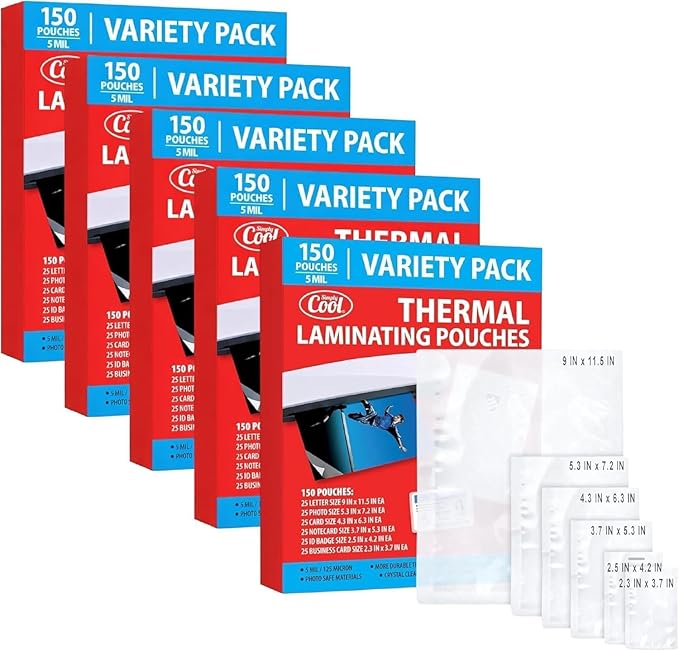 5MIL Thermal Laminating Sheets, 750 Count (5x150), Letter, Photo, Card, Notecard, ID & Business Card Sizes. Crystal Clear Finish. Laminating Pouches Compatible with All Standard Laminators