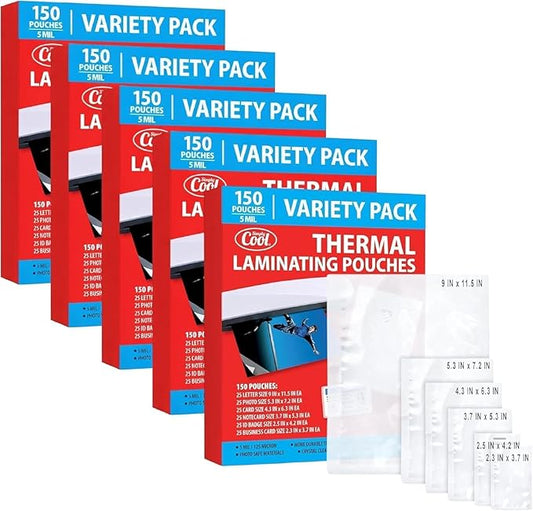 5MIL Thermal Laminating Sheets, 750 Count (5x150), Letter, Photo, Card, Notecard, ID & Business Card Sizes. Crystal Clear Finish. Laminating Pouches Compatible with All Standard Laminators