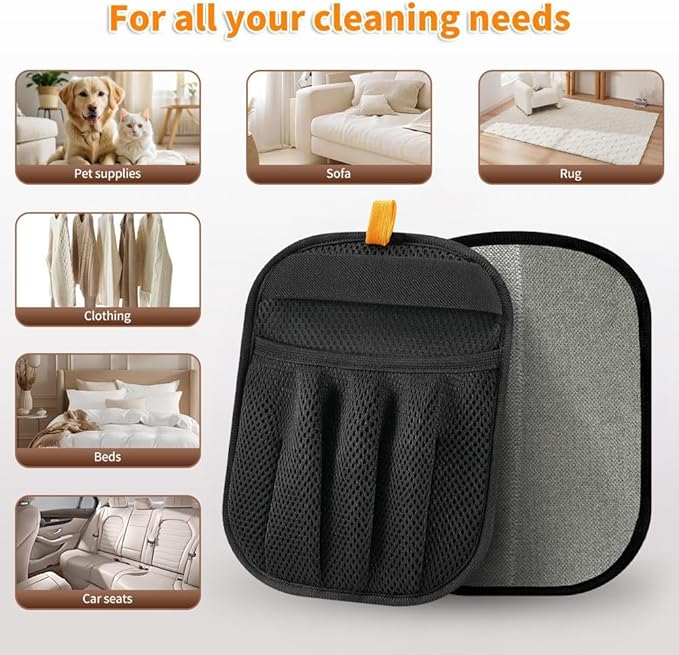 Pet Hair Remover Glove for Cats & Dogs, Upgraded 5-Finger Electrostatic Mesh Mitt, Handheld Grooming Glove Reusable Fur & Lint Remover for Sofa, Couch, Carpet, Clothes & Car Seat – Black