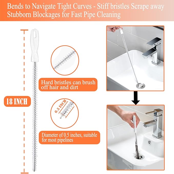 33 Feet Drain Snake Auger, Plumbing Snake Drain Hair Clog Removal Tool, Heavy Duty Toilet Snake Auger, Sink Unclogger Drain Cleaner Tool for Bathroom Kitchen Tub Shower Drain Clog Remover with Gloves
