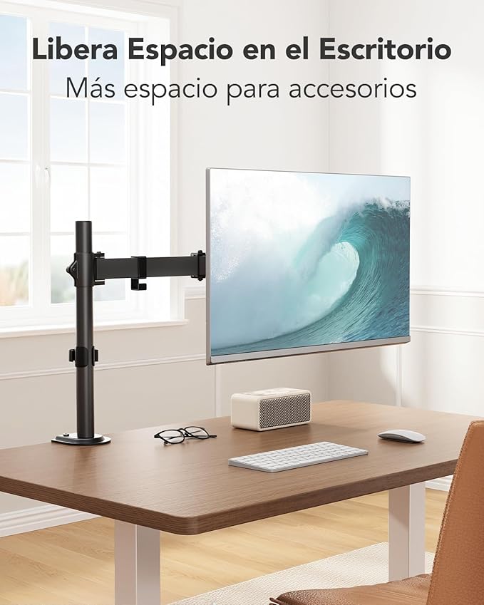 HUANUO Single Monitor Mount, Monitor Arm for 13”-32” Monitors up to 17.6 lbs, Adjustable Stand with 16” Max Height, Desk Mount with C-Clamp and Grommet Base, VESA 75x75mm or 100x100mm
