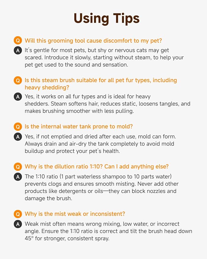 Little Orange Pet Spray Brush, 3-in-1 Grooming Tool with Steam Mist for Cats & Dogs, 2-Speed Spray Settings, Removes Dander & Deshedding, One-Touch Self-Cleaning Hair Brush, for Long Short Hair Pets