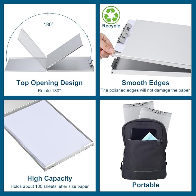 ZCZN Recycled Aluminum Storage Clipboard, Clipboard Box Set of 2, Form Holder, Suitable for School, Office, Jobsite or Medical Staff, Silver