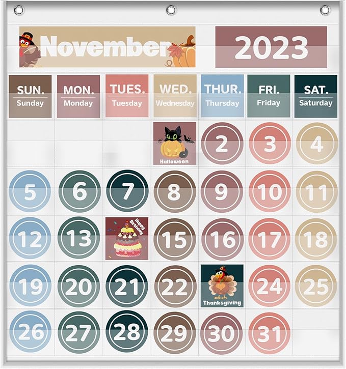Monthly Calendar Pocket Chart for Classroom, Printed Days of The Week with Cards, Learning for Home or Kindergarten, Teacher Must Have Supplies That Fits Any School Décor (White)