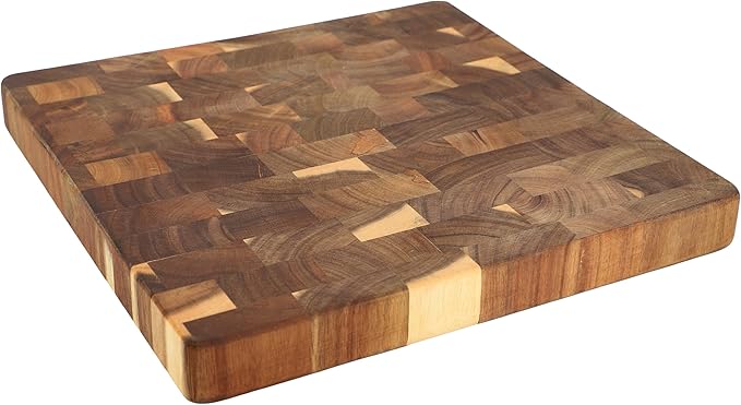 Elama 13.75 x 1.5 Inch Square Thick Acacia Wood Butcher Block – Heavy-Duty Cutting and Serving Board for Meat, Cheese, and Vegetables (13.75 x 1.5Inch Square)