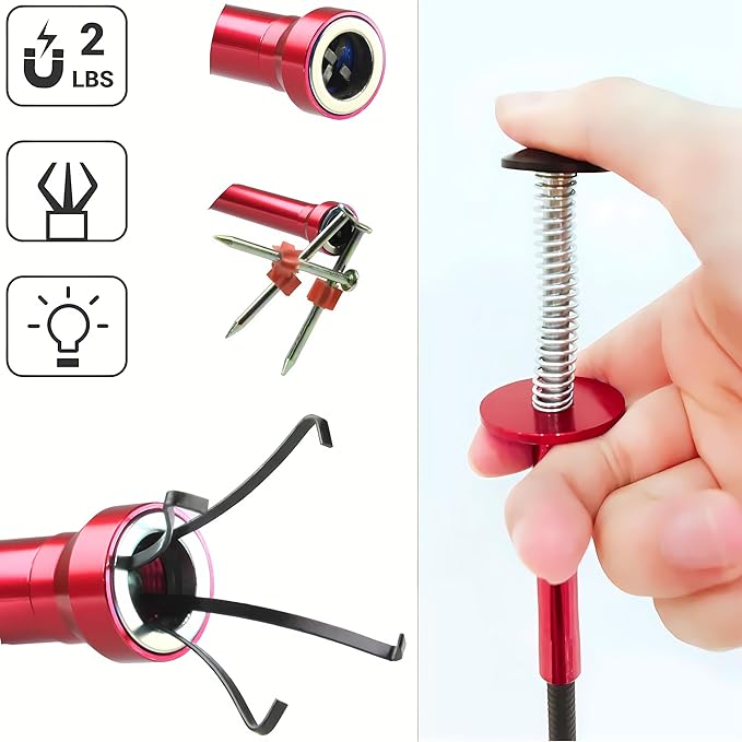 Flexible Magnetic Pickup Tool,Bendable Grabber Tool with 4 Claws & Strong Magnet – Flexible Claw Pick-Up Reacher for Narrow Spaces, Engine Bay, Sink, Drain, Jewelry, Keys, Metal Objects（28 Inch
