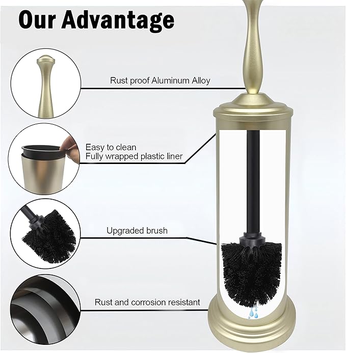 Satin Matte Soft Gold Toilet Bowl Brush with Holder, Durable Bathroom Cleaning Tool, Modern Design for Easy Toilet Maintenance, Bathroom Cleaner Brush for Efficient Cleaning and Hygiene