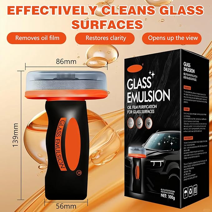 2pcs Glass Oil Film Remover for Car, Roll-On Glass Compound with Cleaning Board, Removes Oil Film & Smudges, Improve Windshield Clarity for Safe Driving