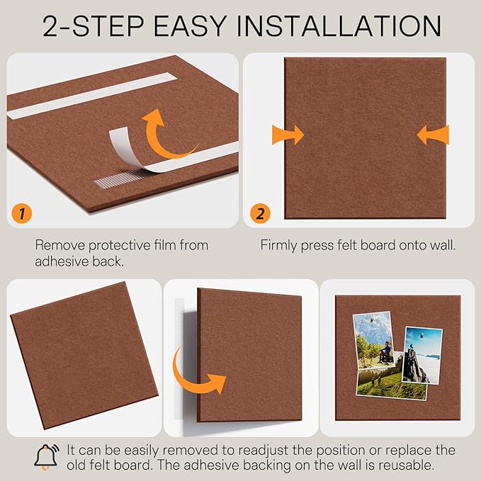 MaxGear Large Cork Board for Wall 36" x 24", Chocolate Brown Bulletin Board, 6 Pack Felt Wall Tiles with Pushpins, Cork Boards for Office Push Pin Board Tack Board Felt Board