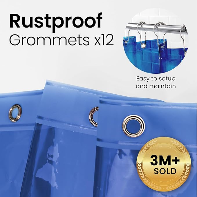 LiBa Bathroom Shower Curtain Premium PEVA Non-Toxic, Blue Clear Waterproof Plastic Shower Curtain Liner with Rust Proof Grommets 8G Bathroom Accessories 72x72