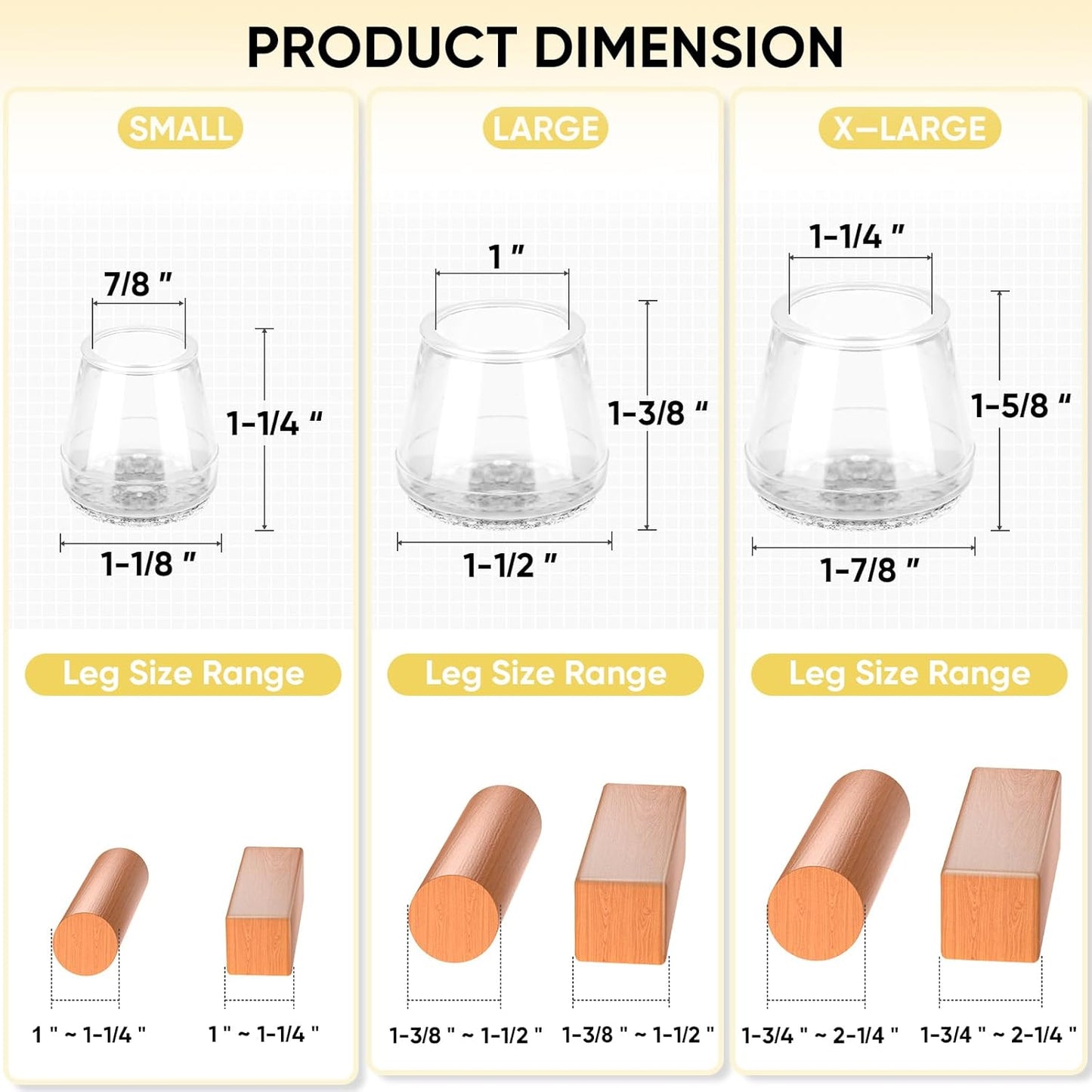 BALEINE 24 Pack Silicone Chair Leg Floor Protectors, Stool Leg Protectors Cap, Non-Slip Chair Leg Caps for Hardwood Floors (Clear & Small, 24 Pack)