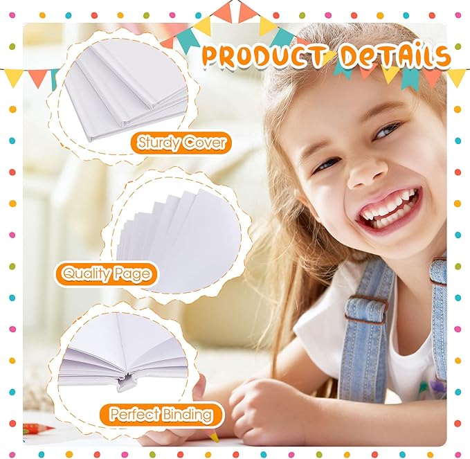 Henoyso Hardcover Blank Books for Kids to Write Stories Make Your Own Book Craft Unlined Notebook for Student Classroom DIY Drawing and Writing 40 Pages SketchBook for Kids Gift(20 Pack,7 x 10 Inch)