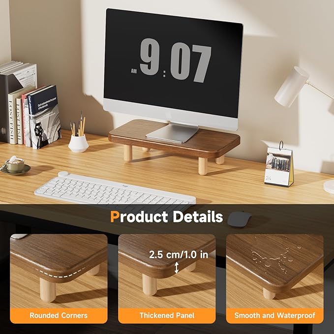 Monitor Stand Riser, 16Inch Wood Desk Organizer with Monitor Stand & Storage Computer Monitor and Laptop Riser Multifunctional Laptop Stand Desk Organizer for Office Home Screen/Laptop Walnut