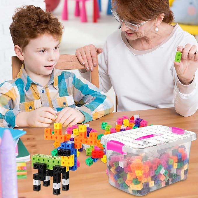 Jenaai 200 Pcs Math Cubes Counting Blocks Linking Connecting Cubes Math Manipulatives with Storage Container Educational Toy for Kids Age 4-8 Kindergarten STEM Activities Preschool(Pink)