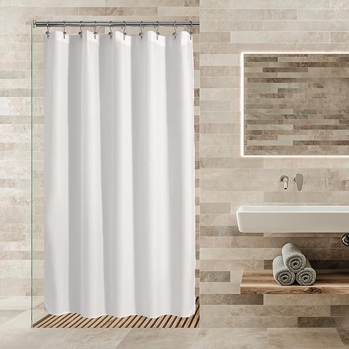 ALYVIA SPRING Stall Fabric Shower Curtain Liner Waterproof - 54" x 78", Soft & Lightweight Long Stall Size Shower Curtain with Magnets, Machine Washable - 54x78, White