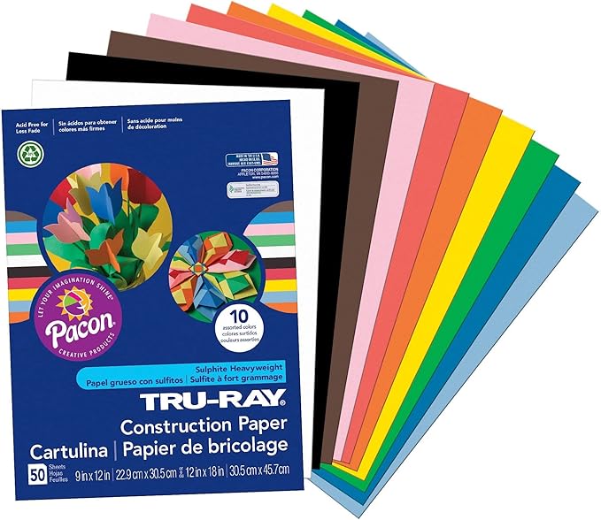 Tru-Ray Construction Paper, 10 Vibrant Colors, 9" x 12", 50 Sheets & Construction Paper P103031, 10 Classic Colors, 9" x 12", 50 Sheets