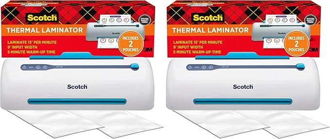 Scotch PRO TL906 Thermal,Laminator Machine,1 Laminating Device,White/Blue,Laminate Recipe Cards,Photos,Documents,for Home,Office,or School Supplies,9 in,(Pack of 2)