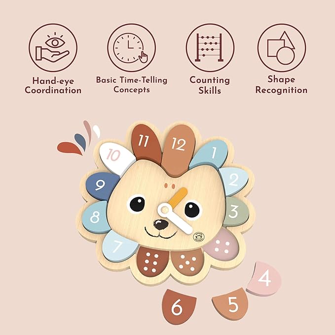 SPEEDY MONKEY Hedgehog Clock Game for Toddlers 12m+ | Wooden Number & Time Learning Toy for Bedroom or Classroom | Shape Sorting & Stacking Puzzle | Animal Educational Gift for Kids & Preschoolers