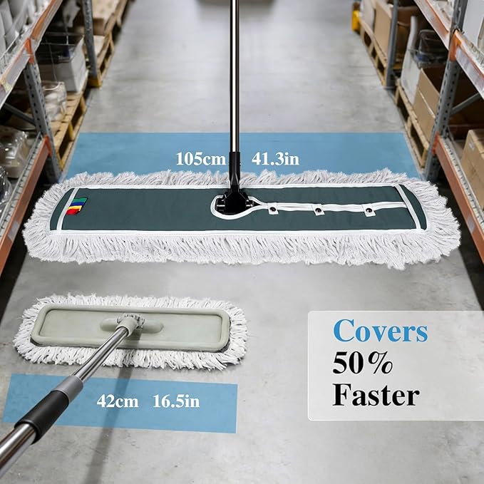 Commercial Mop,Masthome 42" Heavy Duty Dust Mop with Stainless Steel Handle,Large Industrial Mops for Floor Cleaning with 1 Cotton & 1 Microfiber Pad,Wet & Dry Large Mops for Home,Garage,School,Mall