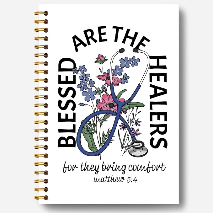 Christian Nurse Nursing Notebook, Matthew 5:4 Bible Journal, Religious Prayer Journal for Woman, Church Notes Notebook, Christian Medical Hardcover Spiral Notebooks 5.5x8.3 Inch