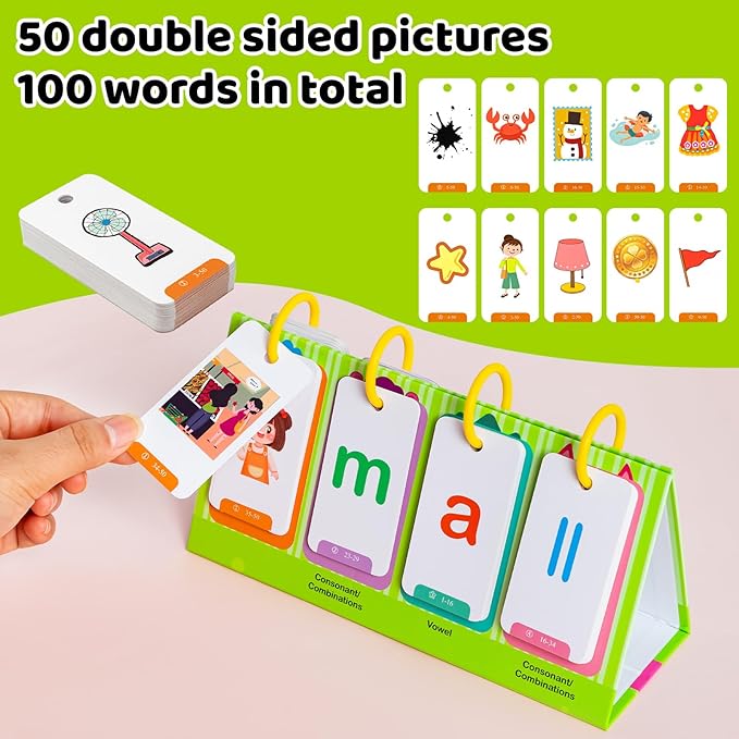 CVC & CVCC Words Games Phonics Flash Cards for Preschool Kindergarten, Alphabet Learning Pocket Chart, Educational Preschool Phonics Learning Tool for Student Teacher School Supplies