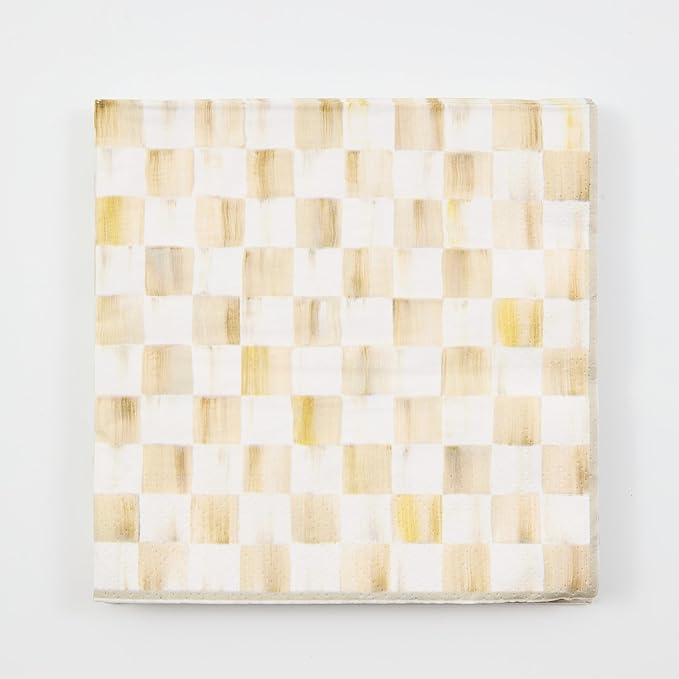 MACKENZIE-CHILDS Pack of 20 Dinner Paper Napkins, Stylish Paper Napkins for Parties and More, Brown-and-White Mocha Check