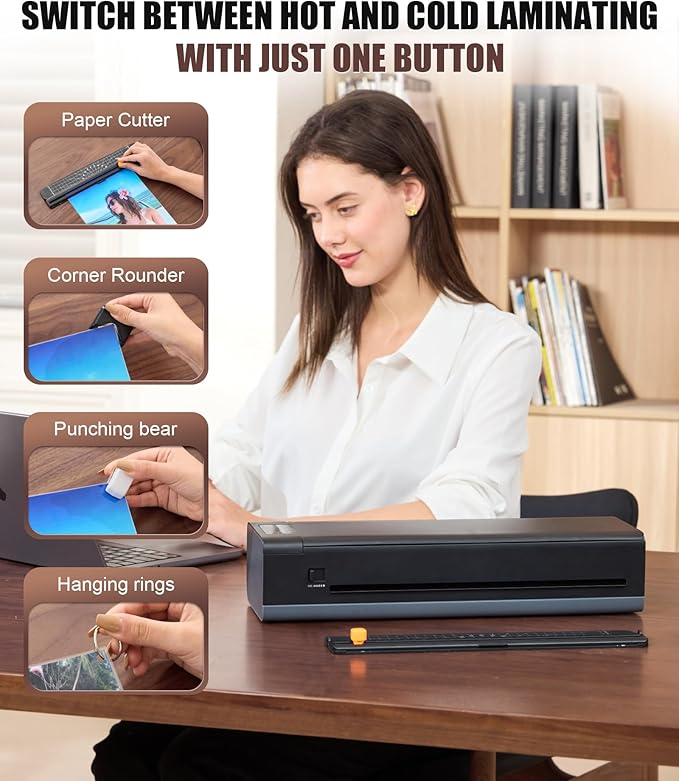 13 Inch Laminator Machine, A-3 9-in-1 Thermal Laminator with Sheets for Hot & Cold Laminating Machine, Features Fast 60-Sec Warm Technology and Never-Jam Design for Home,Office,or School Use (Black)
