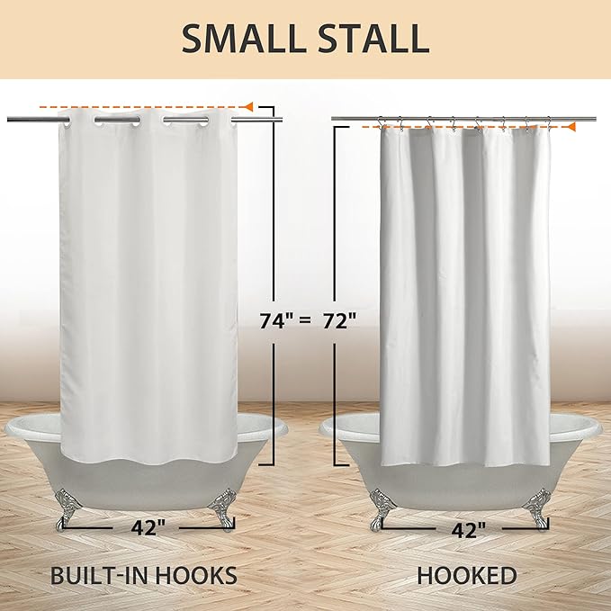 River Dream No Hook Stall Shower Curtain Microfiber Fabric - Soft 42" Width Shower Stall Curtain Hotel Grade, Waterproof & Machine Washable, White, 42x74