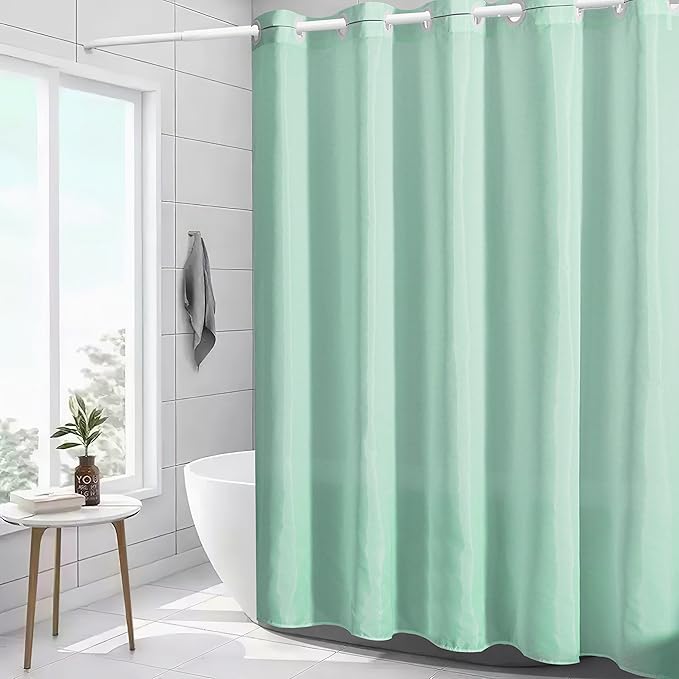 Mint Green No Hook Shower Curtain,Polyester Fabric Bathroom Curtains with 10 Split Grommets,Machine Washable & Waterproof,Hotel Grade,Standard Size 72x72 Inch