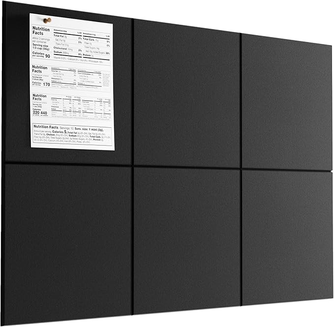 MaxGear Large Felt Bulletin Board 36" x 24", Cork Board Alternative, 6 Pack Black Felt Wall Tiles with Push Pins, Cork Boards for Walls Pin Board for Office & HomePanels