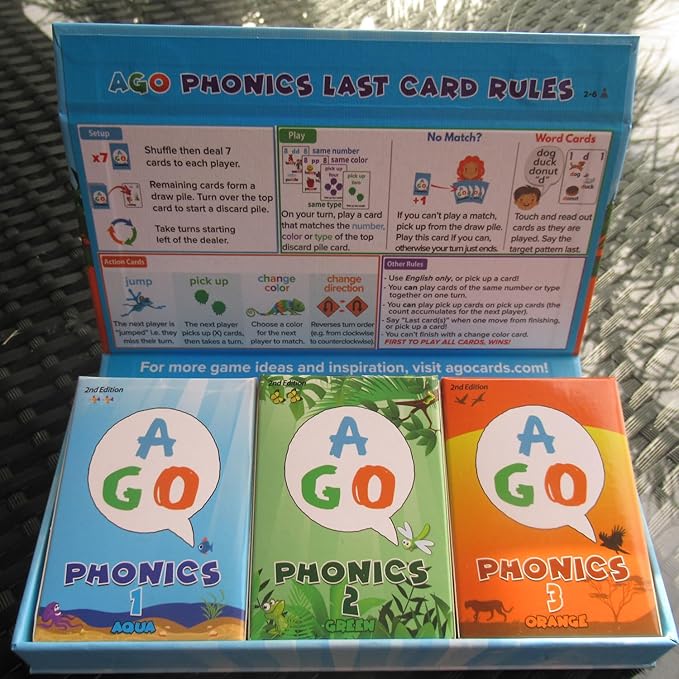 Phonics Card Game (3 Level Box Set). Build Reading Skills, Learn Words and Phonics Sounds While Playing a Fun Card Game! 3 x Playing Card Decks in a Magnetic Box