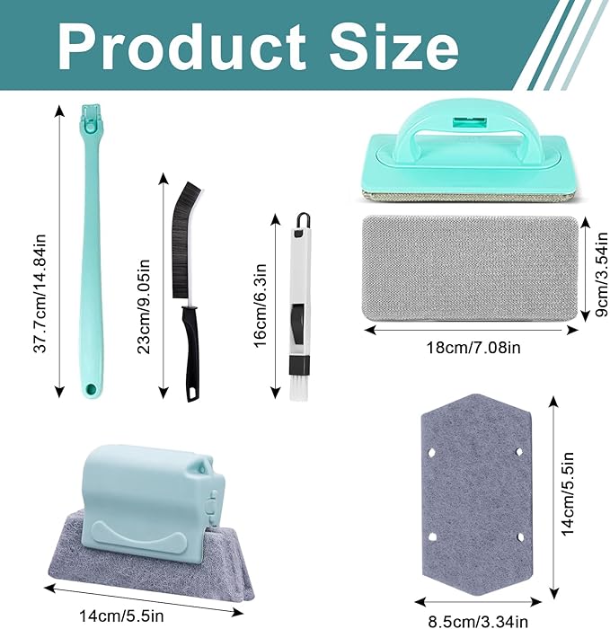 Window Screen Cleaner & Track Cleaning Kit - Detachable Window Cleaner, Mesh Screen Cleaning Brush + 2 Groove Brushes & 6 Replacement Cleaning Cloths, Tool with Wet and Dry Dual - Use