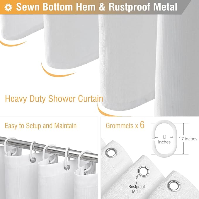 BTTN Stall Fabric Shower Curtain - 36 Inches Linen Textured Heavy Duty Small Cloth Shower Curtain Set with 6 Plastic Hooks, Narrow Hotel Luxury Weighted Shower Curtains for Bathroom - W36 xH72, White
