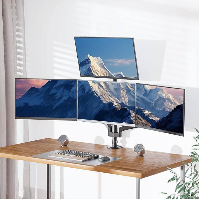 WALI Quad Monitor Mount for 13-27 inch Screens, Extra Tall 4 Monitors Desk Mount, up to 19.8lbs, 32.2 inch Height Max, Fully Adjustable Gas Spring 4 Monitor Stand, VESA 75/100mm (GSDM004S), Black