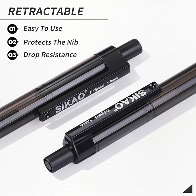 Black Pens Bulk, 60 Pack Retractable Ballpoint Pens, Black Ink 1.0mm Medium Point, Smooth Writing No-Smear, Click Pens for Teachers, Students, Restaurant Servers School & Office Supplies