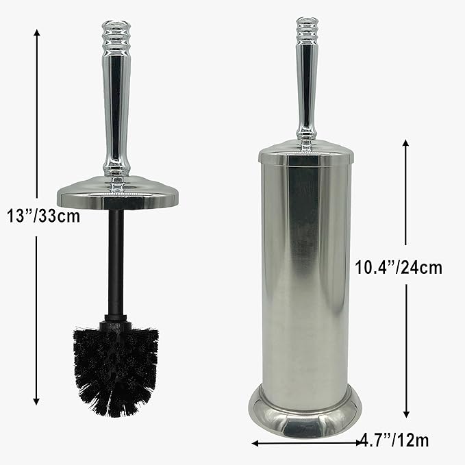 Silver Chrome Toilet Bowl Brush with Holder with Removable lastic Liner, Durable Bathroom Cleaning Tool, Bathroom Cleaner Brush for Efficient Cleaning and Hygiene