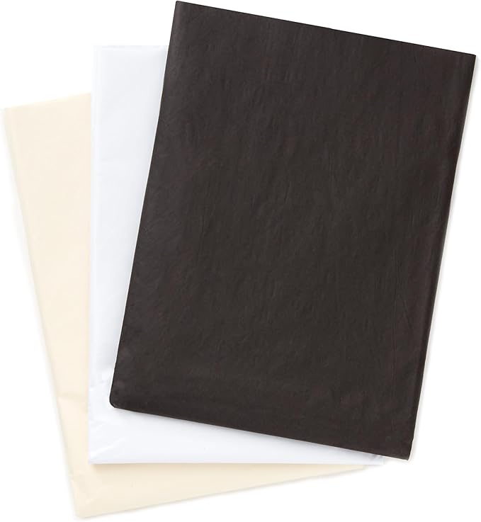 Hallmark White, Black and Ivory Bulk Tissue Paper (120 Sheets) for Gift Bags, Weddings, Graduations, Valentine's Day, Christmas