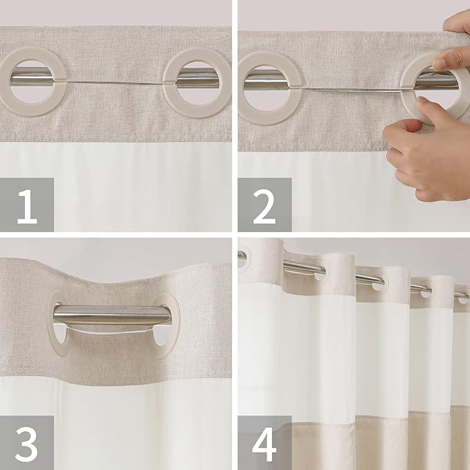 Stall No Hooks Needed Linen Textured Shower Curtain with Snap-in Fabric Liner Set,Hotel Luxury Decor Shower Curtains for Bathroom,Waterproof & Washable,54Wx74H,Cream
