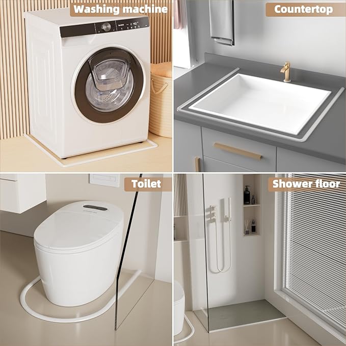 78” White Shower Threshold Water Dam Stopper for Dry and Wet Separation,Self Adhesive Collapsible Walk in Shower Splash Guard Seal Strip,Silicone Sink Edge Water Barrrier for Bathroom and Kitchen