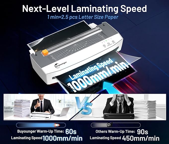3-10 Mil Laminator Machine, 4-Roller Commercial Laminator Machine with 50 Laminating Sheets, 13 Inch Laminating Machine 11X17 with 1000mm/min Speed & REV Jam-Free for Office School Home