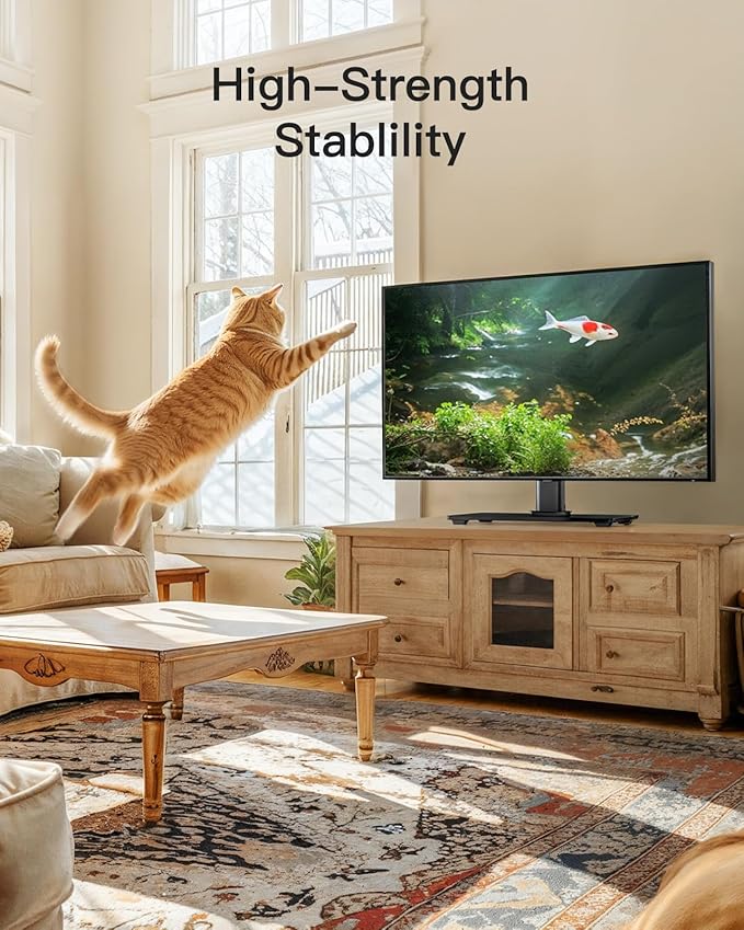 PERLESMITH Universal TV Stand, Table Top TV Stand for 32-60 inch TVs & Monitors, Height Adjustable TV Mount Stand Holds up to 88 lbs with Tempered Glass Base & Wire Management, VESA 400x400mm PSTVS04