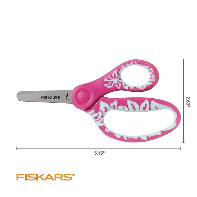 Fiskars 5" SoftGrip Blunt-Tip Scissors for Kids Ages 4-7, Scissors for School or Crafting, Back to School Supplies, Pink/Turquoise Floral
