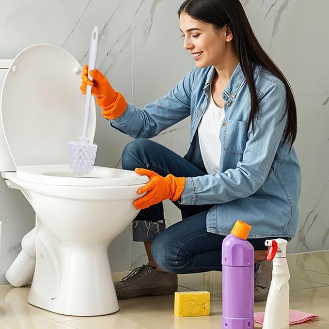 15 Pcs White Toilet Brush Bulk,Commercial Heavy Duty Bowl Cleaner Brush Soft Bristle Long Handle with Hook Hole Plastic Toilet Scrubber for Bathroom(14.2 Inch)